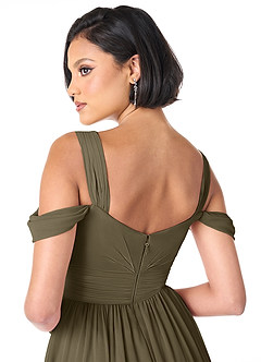 Azazie Lianne Bridesmaid Dresses Willow Green A-Line Off the Shoulder Chiffon Dress image6