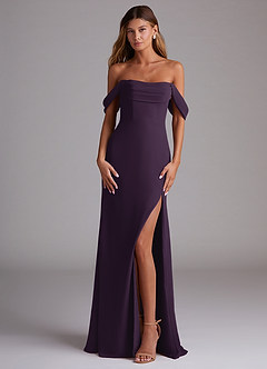Azazie Saige Bridesmaid Dresses Plum A-Line Off the Shoulder Chiffon Convertible Dress image1