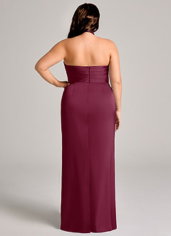 Azazie Jemma Jurken voor bruidsmeisjes Jurk van Stretch Satijn met Kolom Geplooid Moerbei image12