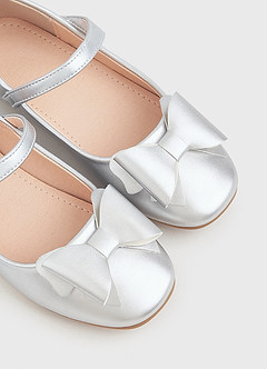 front Metallic Bow Girl's Flat Shoes