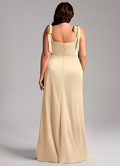 Azazie Frostine Robes de demoiselle d'honneur Robe Trapèze en Satin extensible Arc Champagne image13