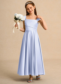 Azazie Bundle Girls Formal Flower Girl Dresses Lavender A-Line Pleated Matte Satin Dress image4