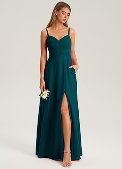 Azazie Terese Bridesmaid Dresses Pine A-Line Pleated Chiffon Dress image3