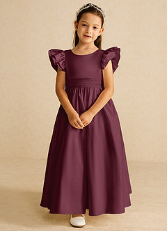 Azazie Piglette Flower Girl Dresses Cabernet A-Line Bow Matte Satin Dress image4