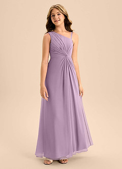 Azazie Brooke Junior Vestido de Glicinia de Gasa de Corte en A con Corte Lateral image5