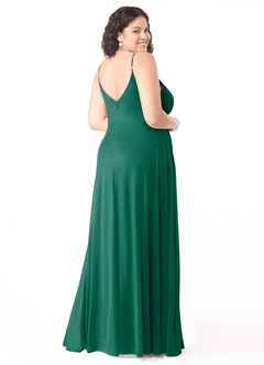 Azazie Evalin Bridesmaid Dresses Emerald A-Line V-Neck Pleated Mesh Dress image10