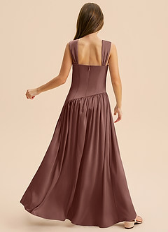 Azazie Dotty Junior A-Linie Plissee Stretch-Satin Kleid Espresso image2