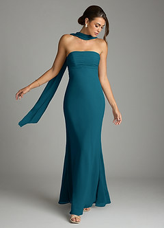 Azazie Saylor Brautjungfernkleider Meerjungfrau-Linie Schulterfrei Chiffon Kleid Tintenblau image7