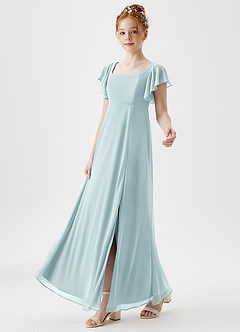 Azazie Bondi Junior A-Linie Seitliche Cut-Outs Gittergewebe Kleid Nebel image6