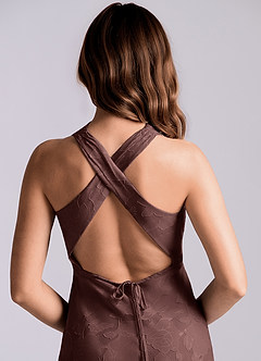 Azazie Evadne Venta Final Vestido de Blushing Pink de Devorado Floral de Corte Recto con Plisado image5