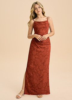 Azazie Mai Junior Etui Plissee Blumen-Burnout Kleid Rotbraun image5