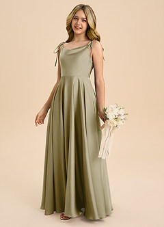 Azazie Popsy Junior Moss Green A-Line Bow Stretch Satin Dress image7