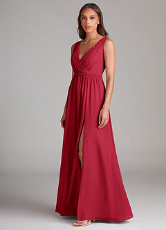 Azazie Tanicia Brautjungfernkleider A-Linie Plissee Chiffon Kleid Scharlachrot image2