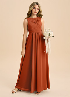 Azazie Skyla Junior Burnt Orange A-Line Pleated Chiffon Dress image6
