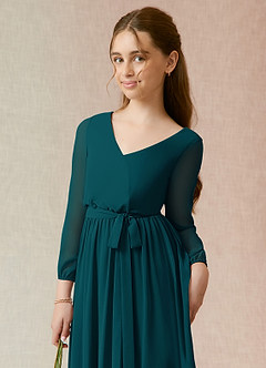 Azazie Angelica Junior Dusty Blue A-Line Pleated Chiffon Dress image6