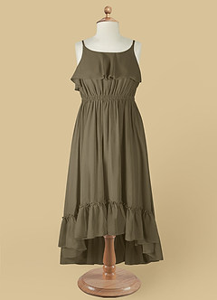Azazie Karmen Flower Girl Dresses Willow Green A-Line Ruched Chiffon Dress image9