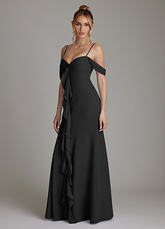 Azazie Karmela Bridesmaid Dresses Black A-Line Off the Shoulder Chiffon Dress image5
