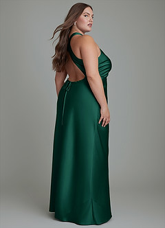 Azazie Evadne Bridesmaid Dresses Emerald Sheath Pleated Stretch Satin Dress image8