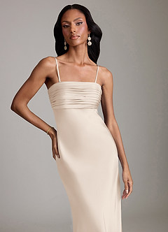 Azazie Saylor Brudtärnklänningar Klä av Sjöjungfru i Stretch Satin Axelbandslös Vit Alabaster image3