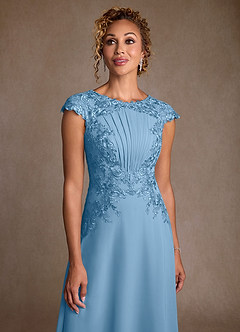 Azazie Christi Mother of the Bride Dresses Steel Blue A-Line Lace Chiffon Dress image5