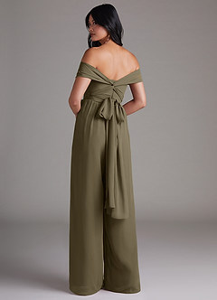 Azazie Lamara Robes de demoiselle d'honneur Combinaison Convertible en Mousseline de soie Épaule décolletée Vert Saule image5