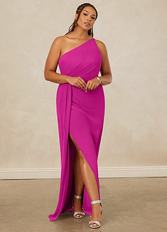 Christian Siriano Bridal for Azazie 1003 Bridesmaid Dresses Fuchsia Sheath One Shoulder Chiffon Dress image8