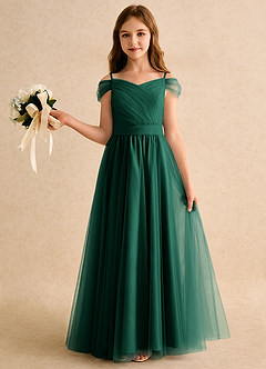 Azazie Yuna Girls Formal Sukienki dla dziewczynek sypiących kwiaty Linia A Zza ramienia Tiul Długość podłogi Sukienka image3