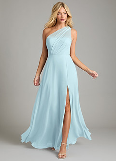 Azazie Phaedra Bridesmaid Dresses Cloud Blue A-Line One Shoulder Chiffon Dress image4