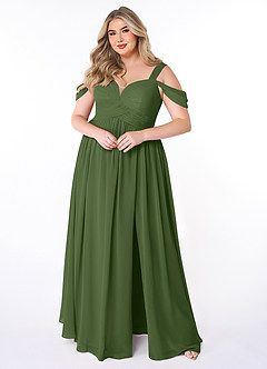 Azazie Lianne Jurken voor bruidsmeisjes Jurk van Chiffon met A-Lijn Off the Shoulder Olijf image7