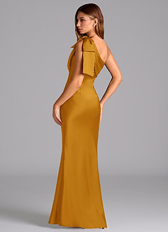 Azazie Yuanna Bridesmaid Dresses Butterscotch Mermaid One Shoulder Stretch Satin Dress image6