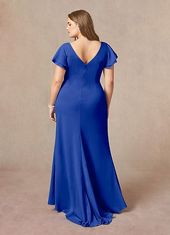 Azazie Peppermint Mother of the Bride Dresses Royal Blue Mermaid Scoop Ruched Stretch Crepe Dress image7