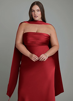 Azazie Saylor Jurken voor bruidsmeisjes Jurk van Stretch Satijn met Zeemeermin Strapless Scharlaken image8