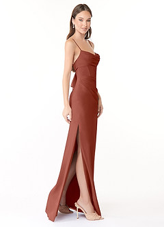Azazie Mai Bridesmaid Dresses Auburn Sheath Pleated Chiffon Dress image3