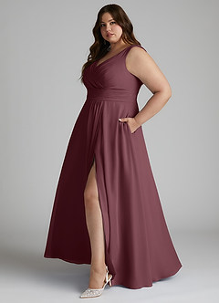 Azazie Karina Bridesmaid Dresses Sangria A-Line Pleated Chiffon Dress image16