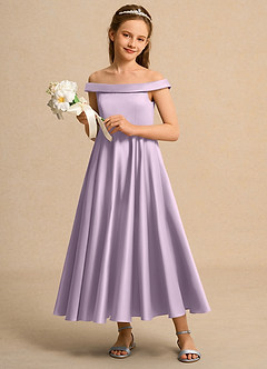 Azazie Teeny Girls Formal Final Sale Dusty Blue A-Line Pleated Matte Satin Dress image4