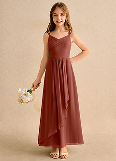 Azazie Zaida Girls Formal Flower Girl Dresses Auburn A-Line Pleated Chiffon Dress image3