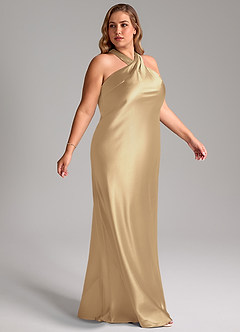 Azazie Doretta Bridesmaid Dresses Champagne Mermaid Bow Metallic Satin Dress image10