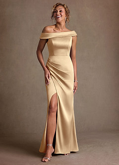 Azazie Kamala 신부의 어머니 드레스 쉬스 한쪽 어깨 스트레치 새틴 플로어 길이 드레스 image6