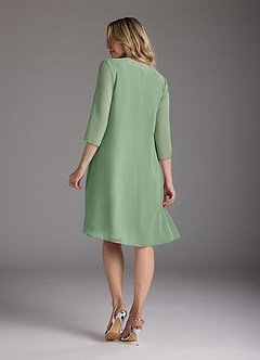 Azazie Shirley Mère de la mariée Robes Robe Trapèze en Mousseline de soie Plissé Scoop Matcha image3