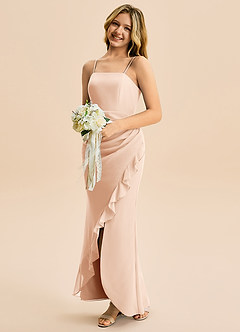 Azazie Buzzy Junior Robe Fourreau en Mousseline de soie Plissée Rose Perle image3