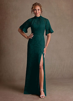 Azazie Hypatia Klänningar till brudens mor Klä Tubklänning i Blommig Utbrändhet Plisserad Tallgrön image1