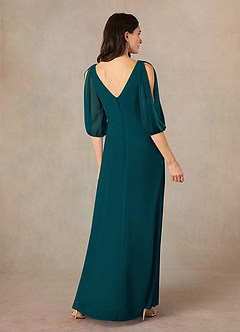 Azazie Bronwyn Kleider für die Brautmutter A-Linie V-Hals Gerüscht Chiffon Kleid Kiefer image4