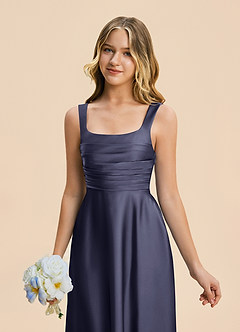 Azazie Azaria Junior Stormy A-Line Pleated Stretch Satin Dress image7