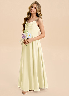 Azazie Gia Junior Lemon Sorbet A-Line Pleated Chiffon Dress image7