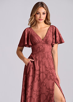 Azazie Kimber Robes de demoiselle d'honneur Robe Trapèze en Blumen-Burnout Avec poches Terracotta image9