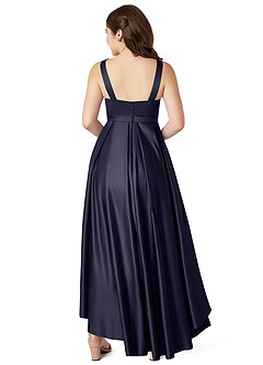 Azazie Inaya Junior Stormy A-Line with Belt Stretch Satin Dress image2