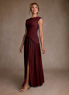 Azazie Kalleen vestidos de madre de la novia Vestido de Cabernet de Gasa de Corte en A con Plisado image4