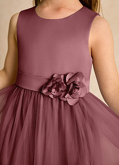 Azazie Miracle Flower Girl Dresses Desert Rose A-Line Bow Matte Satin Dress image6