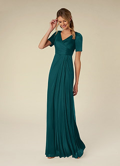 Azazie Bessie Abiti per la Madre della Sposa Abito A-Line in Maglia Plissettato Verde Pavone image3