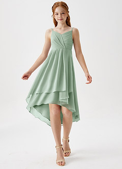 Azazie Mariam Junior Agave A-Line Pleated Chiffon Dress image3